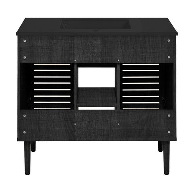 Bron 36" Freestanding Bathroom Vanity in Black Oak with Black Sink Top