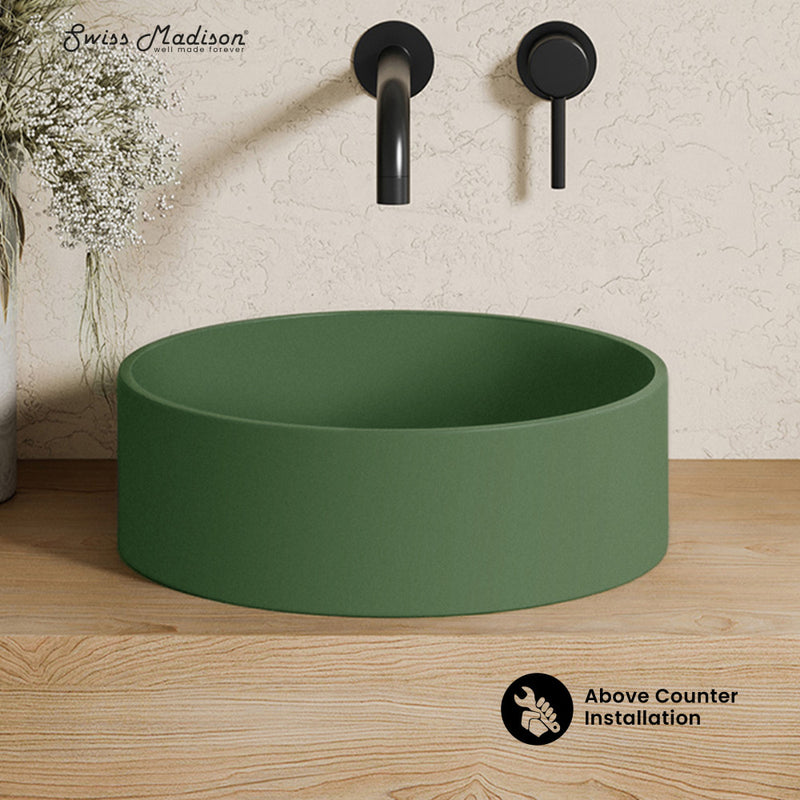 Lisse 14.5" Concrete Round Vessel Sink in Matte Royal Green