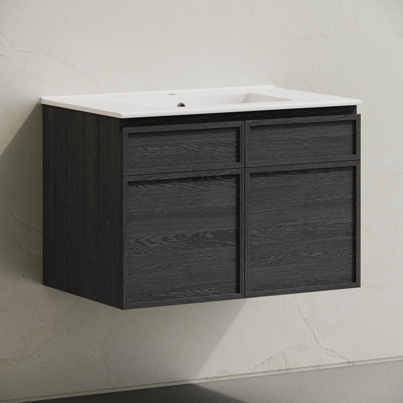 St. Tropez 30" Wall-Mounted Bathroom Vanity in Black Oak with Sink Top