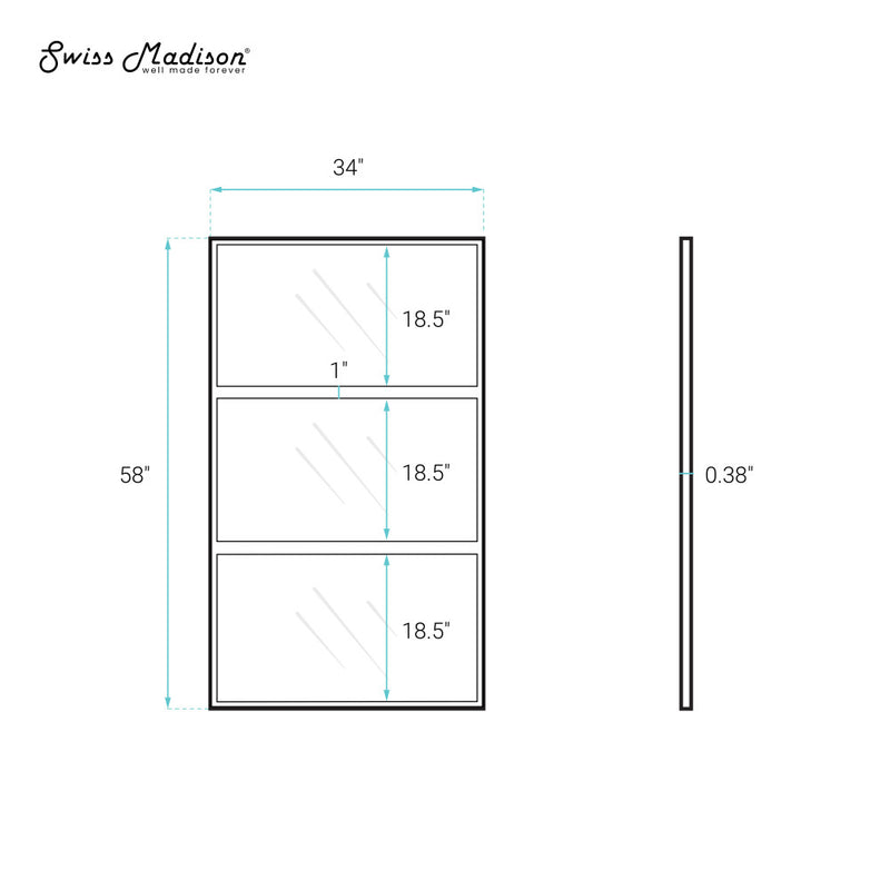 Claire 34 x 58 Framed Fixed 3/8 in. (10mm) Clear Tempered Glass Tub Door with Black Matte Frame