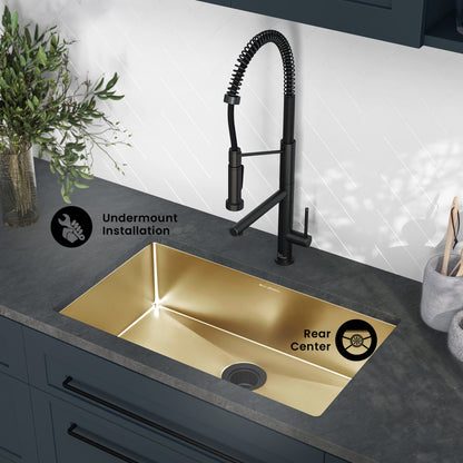 Rivage 30 x 18 Stainless Steel, Single Basin, Undermount Kitchen Sink, Gold
