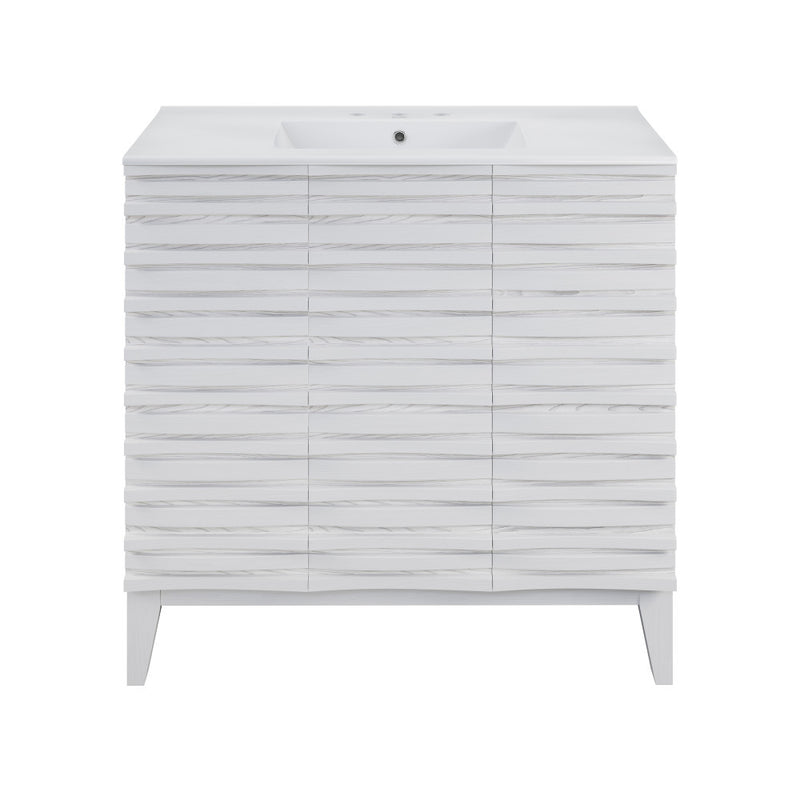 Cascade 36 in. White Oak Bathroom Vanity With White, 3-Hole Ceramic Sink Top