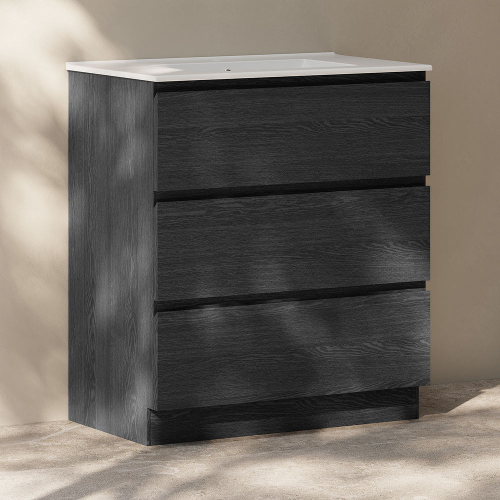 Liberte 30" Freestanding Bathroom Vanity in Black Oak with Sink Top