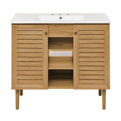 Bron 36" Freestanding Bathroom Vanity in Golden Oak with 3-Hole Widespread Sink Top