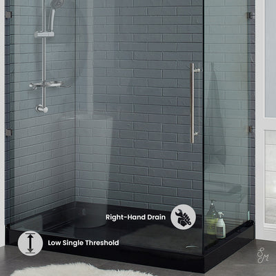 Voltaire 60" x 36" Acrylic Black, Single-Threshold, Right Drain, Shower Base