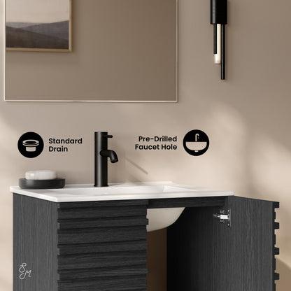 Cascade 24" Wall-Mounted Bathroom Vanity in Black Oak with Sink Top