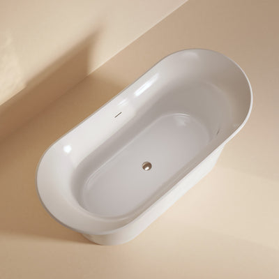 Cascade 66" Double Slipper Soaking Freestanding Bathtub in Glossy White, Drain Included