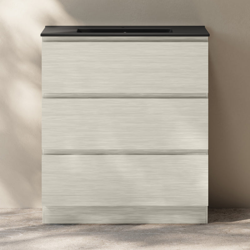 Liberte 30" Freestanding Bathroom Vanity in White Oak with Black Sink Top