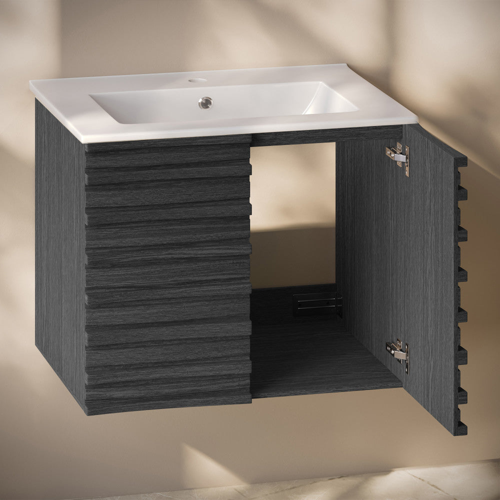 Cascade 30" Wall-Mounted Bathroom Vanity in Black Oak with Sink Top