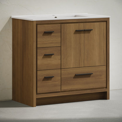 Virage 36" Freestanding Bathroom Vanity in Brown Oak with Sink Top