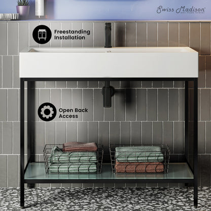Pierre 40" Open Shelf Black Frame Freestanding Bathroom Vanity with Sink Top