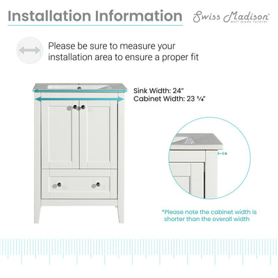 Cannes 24" Freestanding Bathroom Vanity in White with Sink Top