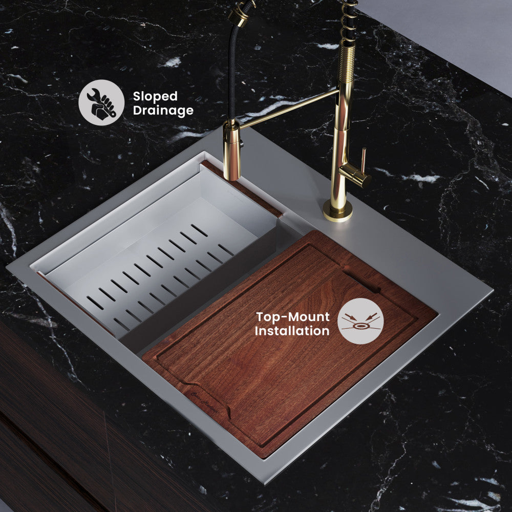 Ravi Single Basin 25 x 22 Topmount Kitchen Workstation Sink
