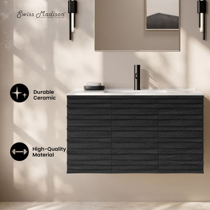 Cascade 36" Wall-Mounted Bathroom Vanity in Black Oak with Sink Top