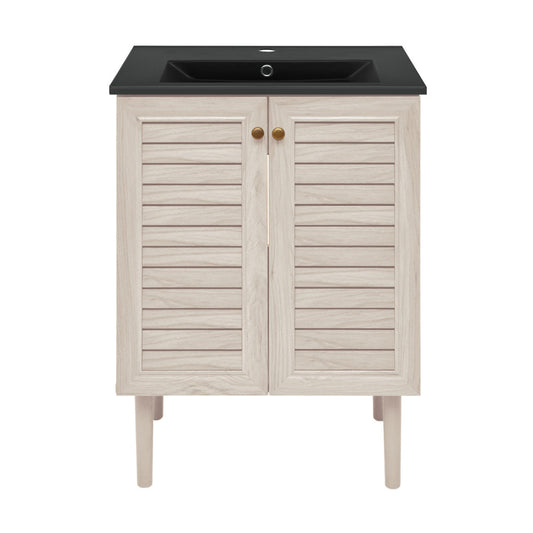 Bron 24" Freestanding Bathroom Vanity in White Oak with Black Sink Top