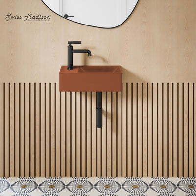 Lisse 16" Concrete Rectangle Wall-Mounted Sink with Left Side Faucet Mount in Matte Terracotta