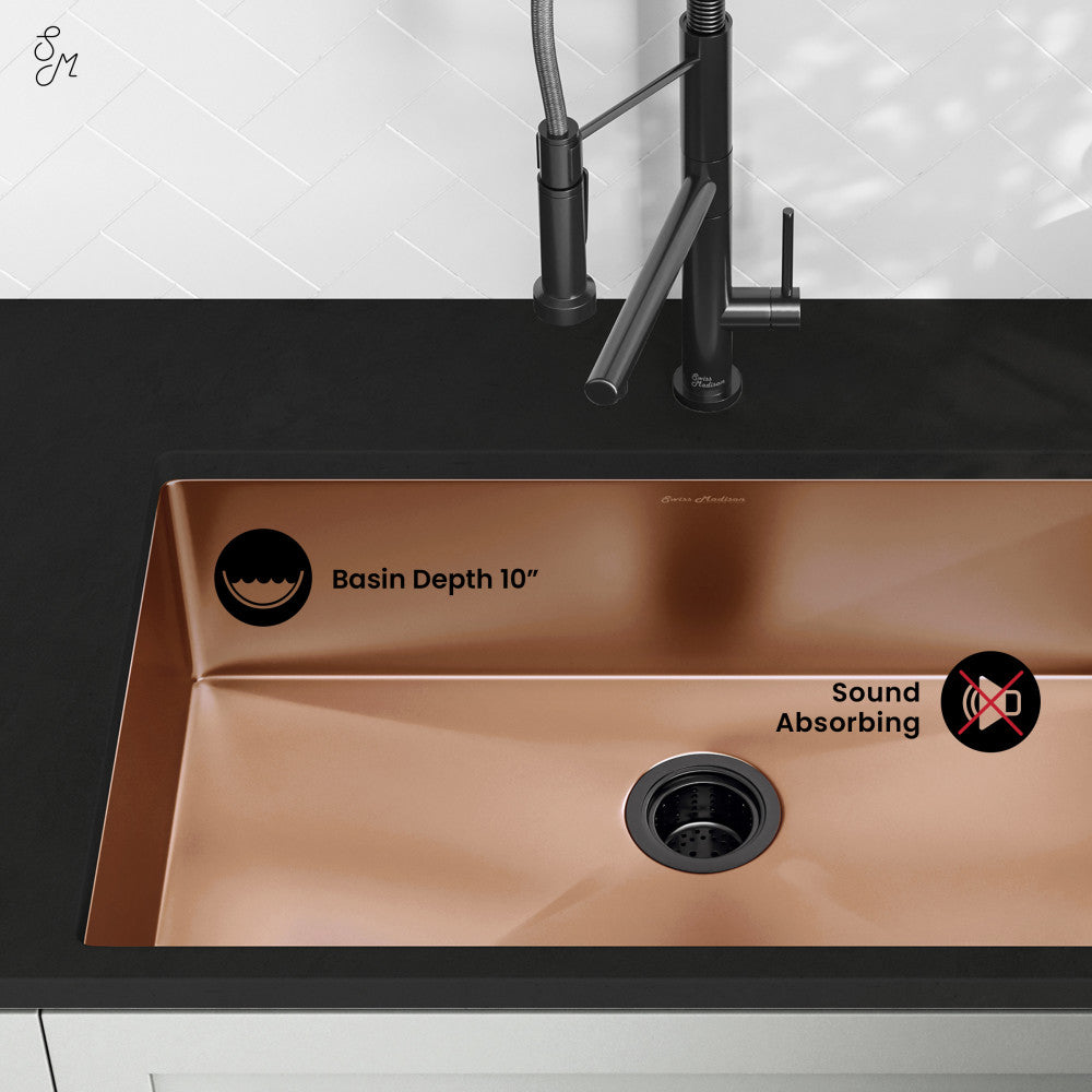 Rivage 32 x 19 Stainless Steel, Single Basin, Undermount Kitchen Sink, Rose Gold