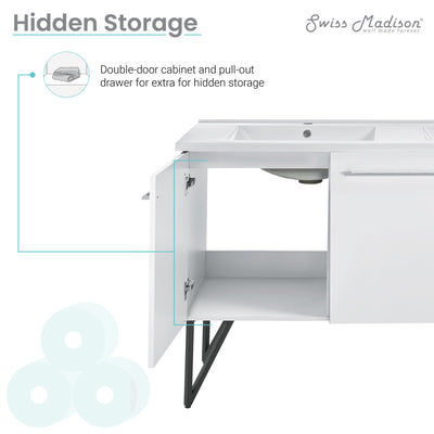 Annecy 60" Freestanding Bathroom Vanity in White with Sink Top