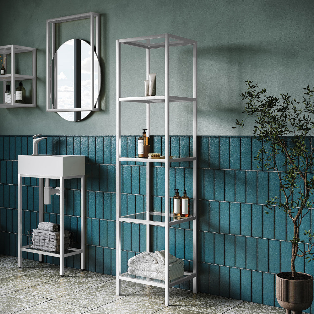 Pierre 16"x65"x14" Freestanding Linen Cabinet in Chrome