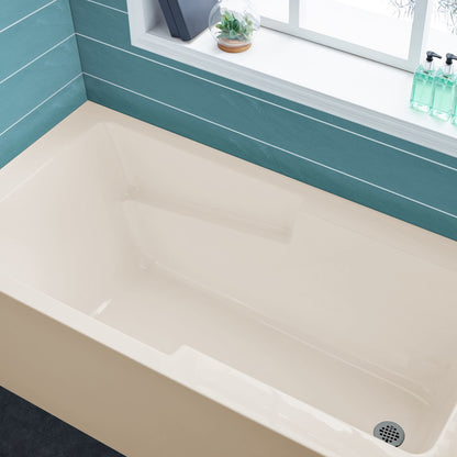 Alcove skirted bathtub 60 inch in bisque with apron front and right-hand drain.