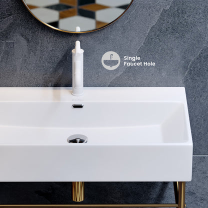 Claire 30 Ceramic Console Sink White Basin Brushed Gold Legs