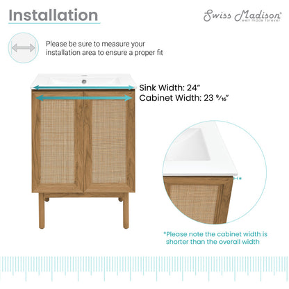 24-inch freestanding bathroom vanity in golden oak, single sink, soft-close doors.