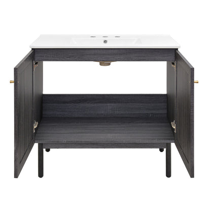 Classe 36" Freestanding Bathroom Vanity in Black Oak with 3-Hole Widespread Sink Top