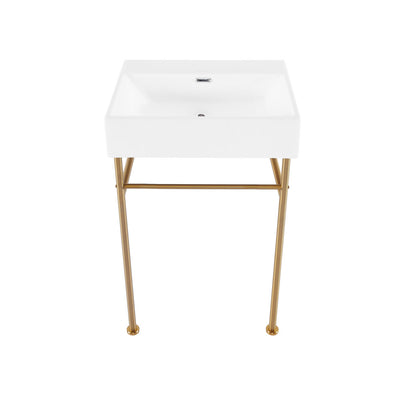 Claire 24" Rectangle Zero Hole Console Sink with Brushed Gold Legs