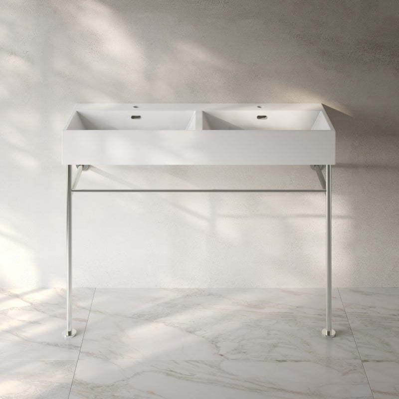 Claire 48" Double Basin Console Sink with Polished Chrome Legs