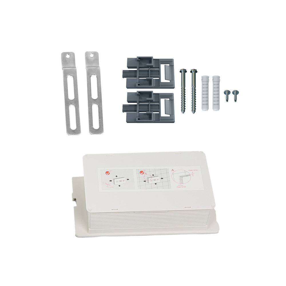 Toilet replacement part kit with mounting brackets, screws, and plastic anchors.