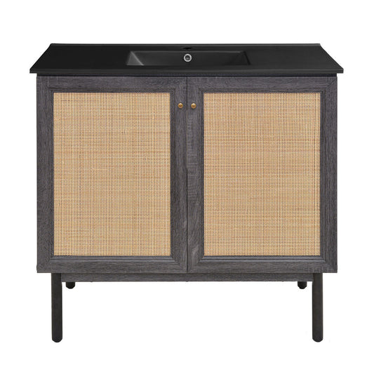 Classe 36" Freestanding Bathroom Vanity in Black Oak with Black Sink Top