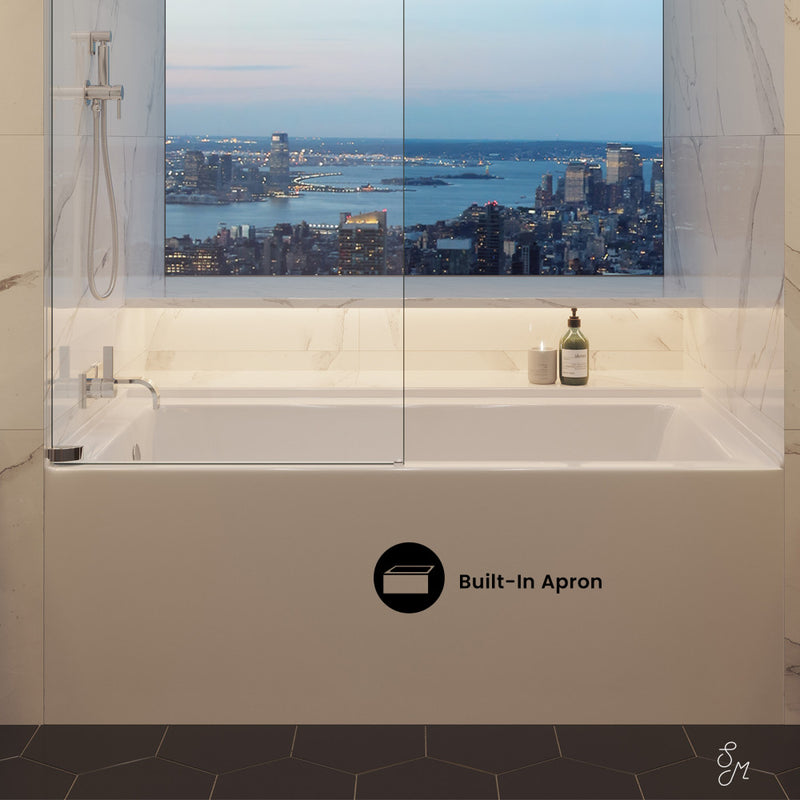 Voltaire 60" x 30" Left Drain Skirted Soaking Bathtub with Apron ADA Height in Glossy White