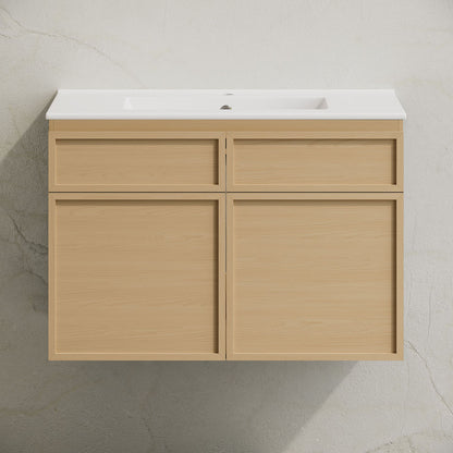 St. Tropez 30" Wall-Mounted Bathroom Vanity in Natural Oak with Sink Top