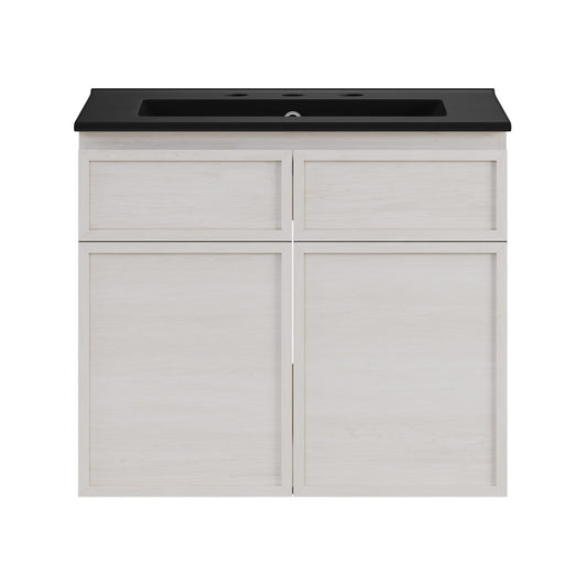 St. Tropez 24" Wall-Mounted Bathroom Vanity in White Oak with Black 3-Hole Widespread Sink Top