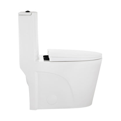St. Tropez One-Piece 12" Rough-in 1.1/1.6 GPF Dual Top Vortex Flush Elongated Toilet in Glossy White with Black Hardware