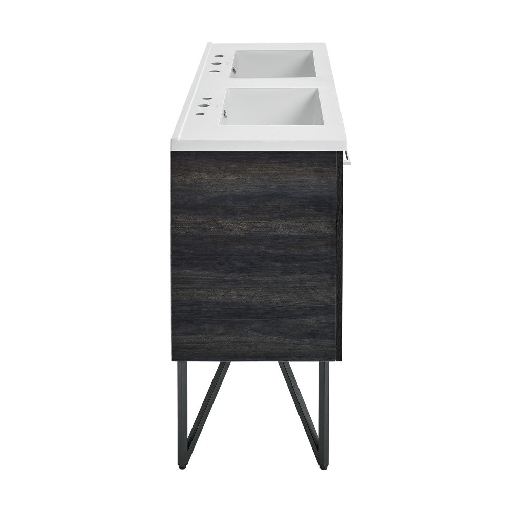 Annecy 60 in. Black Walnut, Double Basin Bathroom Vanity With White, 3-Hole Artificial Stone Sink Top