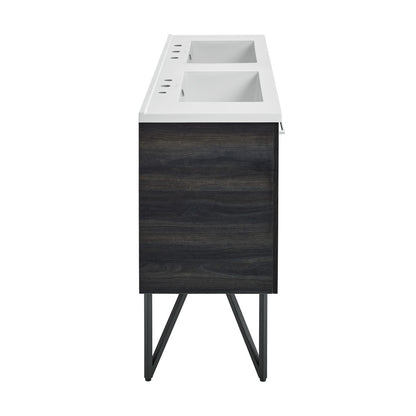 Annecy 60 in. Black Walnut, Double Basin Bathroom Vanity With White, 3-Hole Artificial Stone Sink Top