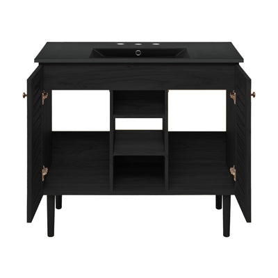 Bron 36" Freestanding Bathroom Vanity in Black Oak with Black 3-Hole Widespread Sink Top