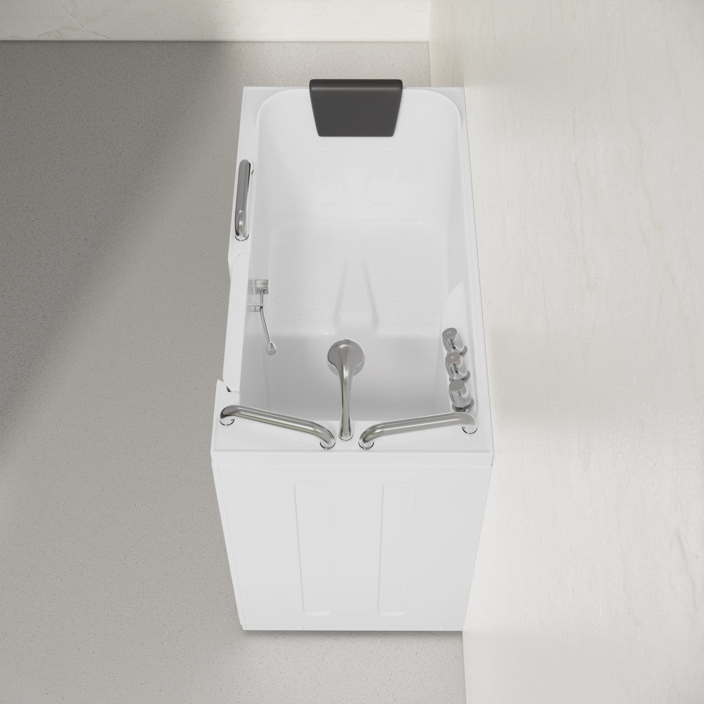 Auvergne 53" x 27" ADA Right Drain Walk-in Soaking Bathtub in Glossy White, Faucet Set, Drain, Grab Bars, Pillow Included