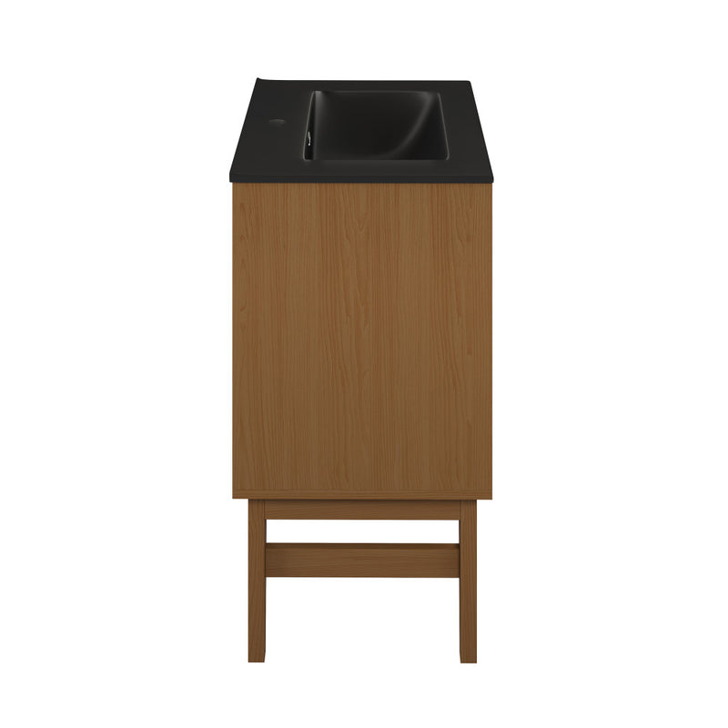 Bosse 24" Freestanding Bathroom Vanity in Brown Oak with Black Sink Top