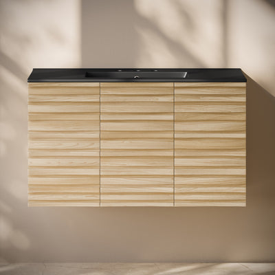 Cascade 36" Wall-Mounted Bathroom Vanity in Natural Oak with Black 3-Hole Widespread Sink Top