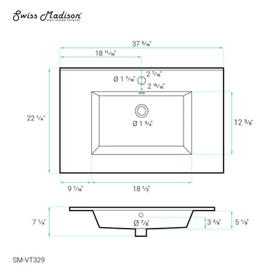 Voltaire 37 Vanity Top Sink with Single Faucet Hole