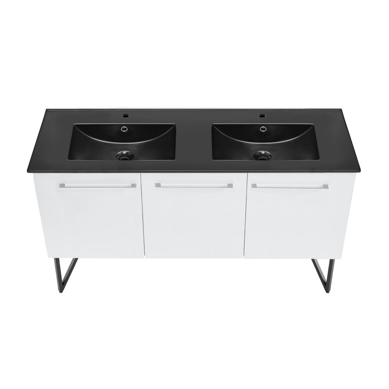 Annecy 60 in. White, Double Basin Bathroom Vanity With Black Artificial Stone Sink Top