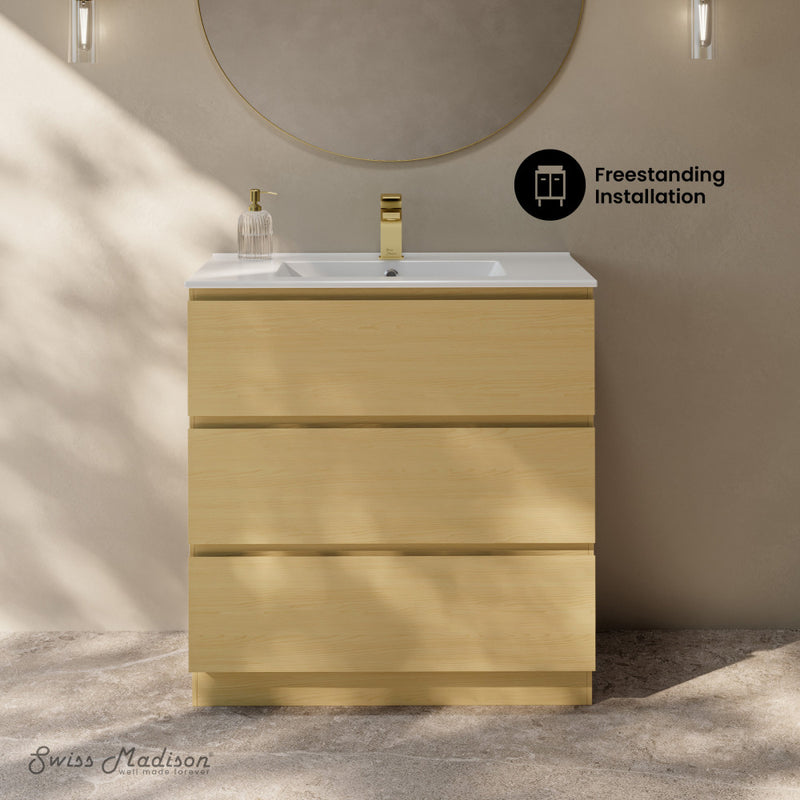 Liberte 30" Freestanding Bathroom Vanity in Natural Oak with Sink Top