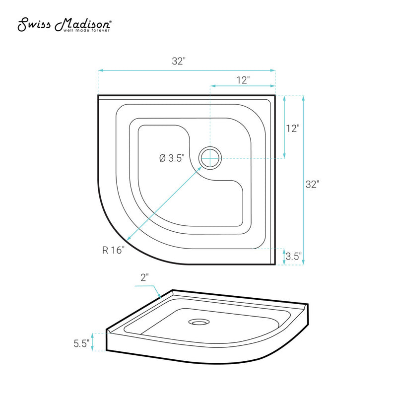 Voltaire 32" x 32" Acrylic White, Single-Threshold, Center Drain, Neo-angle Shower Base