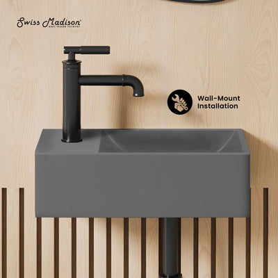 Lisse 16" Concrete Rectangle Wall-Mounted Sink with Left Side Faucet Mount in Matte Dark Gray