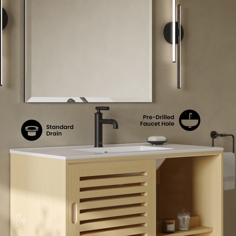 Delice 36" Freestanding Bathroom Vanity in Natural Oak with Sink Top
