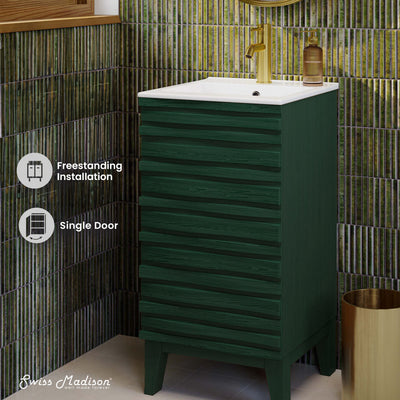 Cascade 18" Freestanding Bathroom Vanity in Green Oak with Sink Top