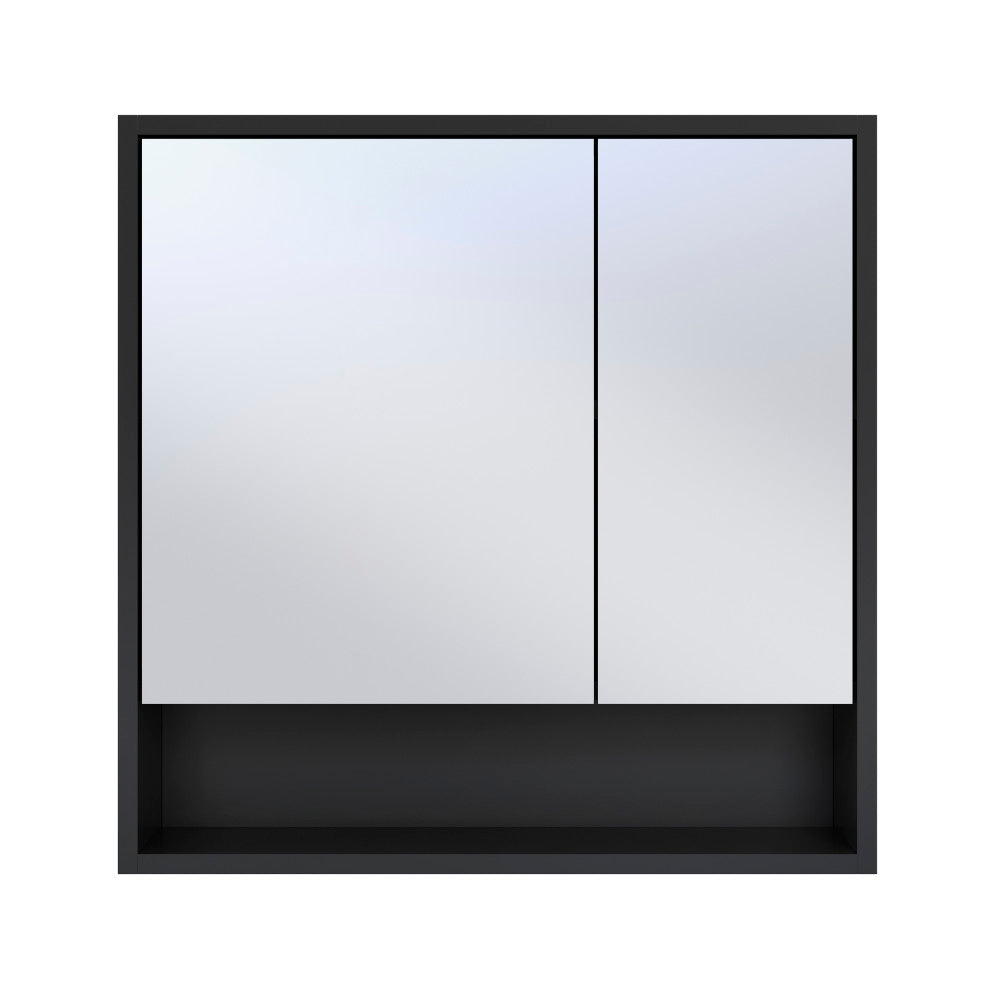Delice 30 x 30 Rectangle Wall Mount Medicine Cabinet in Satin Black with Open Shelf