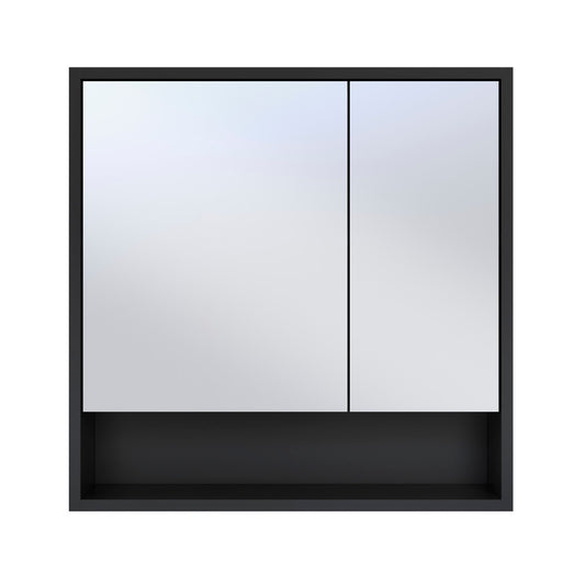 Delice 30 x 30 Rectangle Wall Mount Medicine Cabinet in Satin Black with Open Shelf